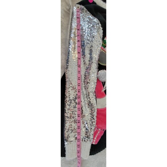 33 Degrees Christmas Flamingo Sequin Sweater Dress Tunic (M) Pink Silver Holiday - Picture 10 of 12